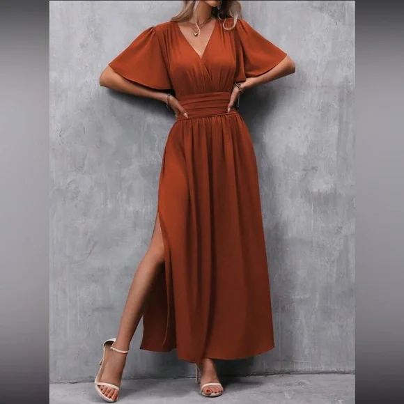 Boho butterfly sleeve slit thigh maxi dress